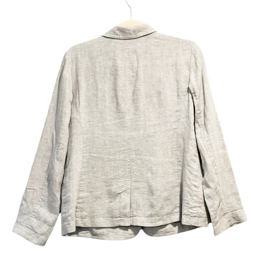 Eileen Fisher Organic Linen lightweight Blazer Metallic Pearl Size PM - Picture 3 of 9